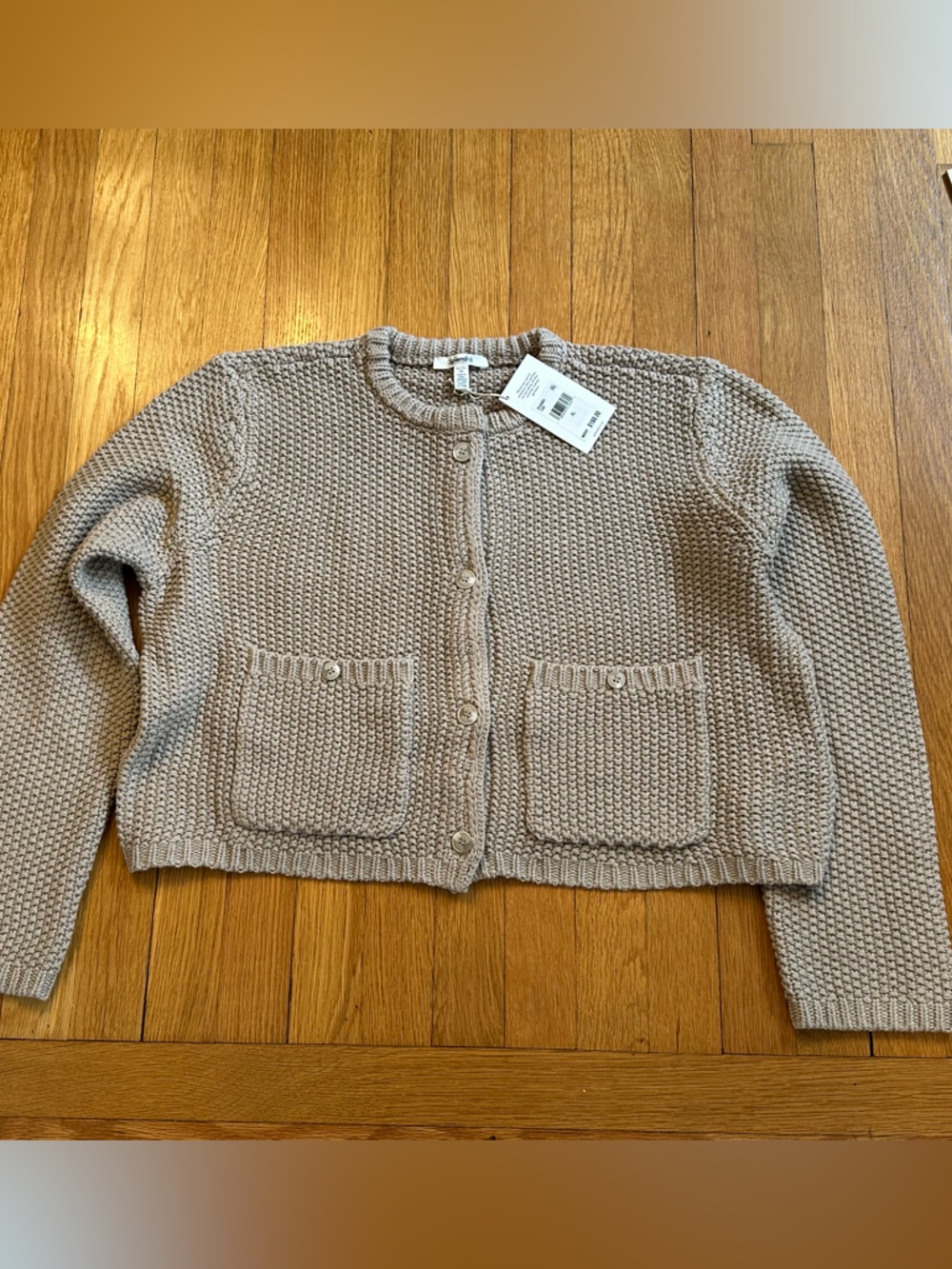 Splendid Angelica Cardigan Tan  cotton blend cropped preppy Chanel vibe